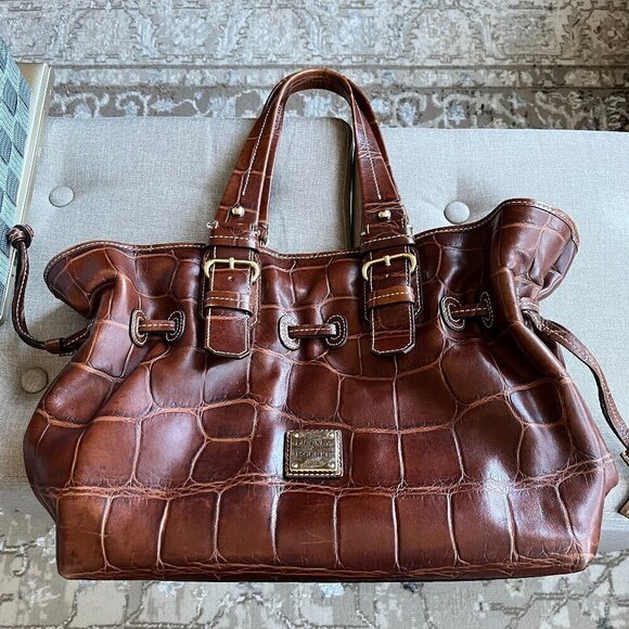 Vintage Dooney & Bourke Chiara Tote East West bag Croco Embossed Leather Brown - Picture 3 of 16